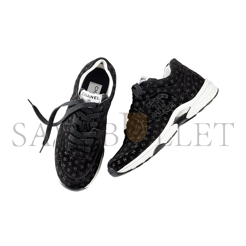 CHANEL SNEAKERS PRINTED SUEDE CALFSKIN BLACK G39230 X56653 94305